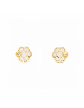 

Gold Girl earrings Flower with nacar and circon (9kts)