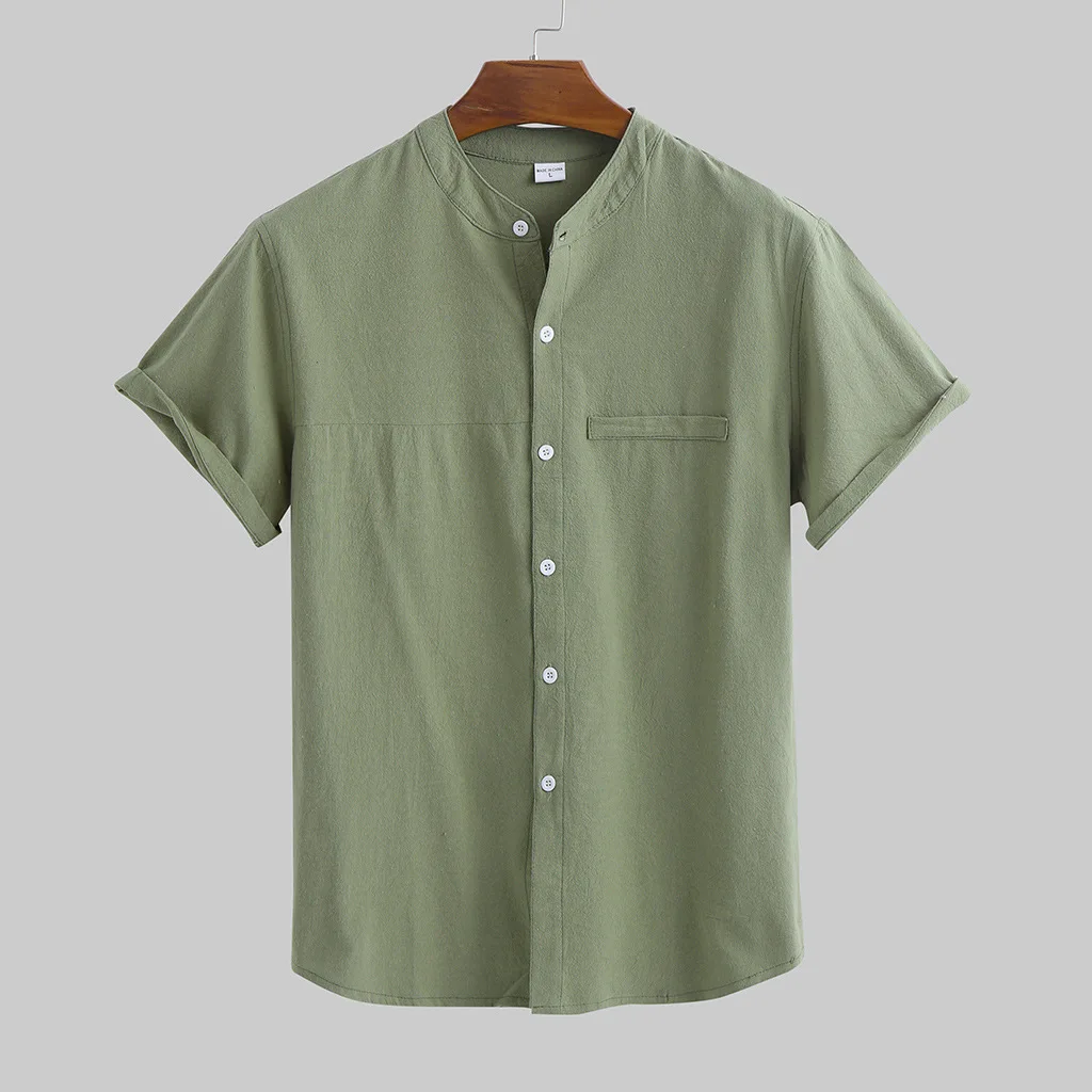 Camisas masculinas de manga longa de linho algodão, camisa casual de praia de verão de alta qualidade com gola mandarim, plus size 5XL, 2022