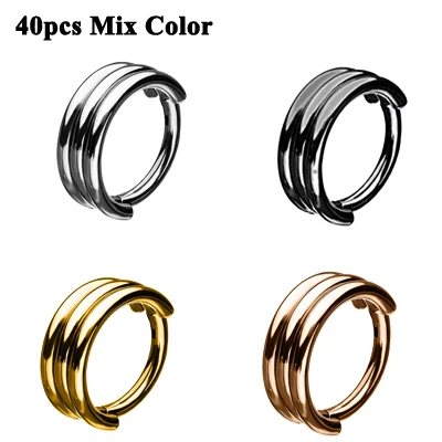 40pcs Mix Color 40 шт. стальной сегмент Ohr Knorpel Schmuck трио слой пирсинг для носовой перегородки Кольца для носа кольцо Лабрет ушной хрящ Daith серьги-улитки - Окраска металла: 40pcs Mix Color