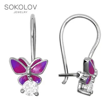 

SOKOLOV drop earrings with stones from silver and enamel with cubic zirconia, fashion jewelry, 925, women's/men's, male/female, long earrings