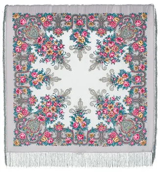 

Pavlovo Posad scarf with silk fringe 125x125 1316-1 "Rococo", View 1