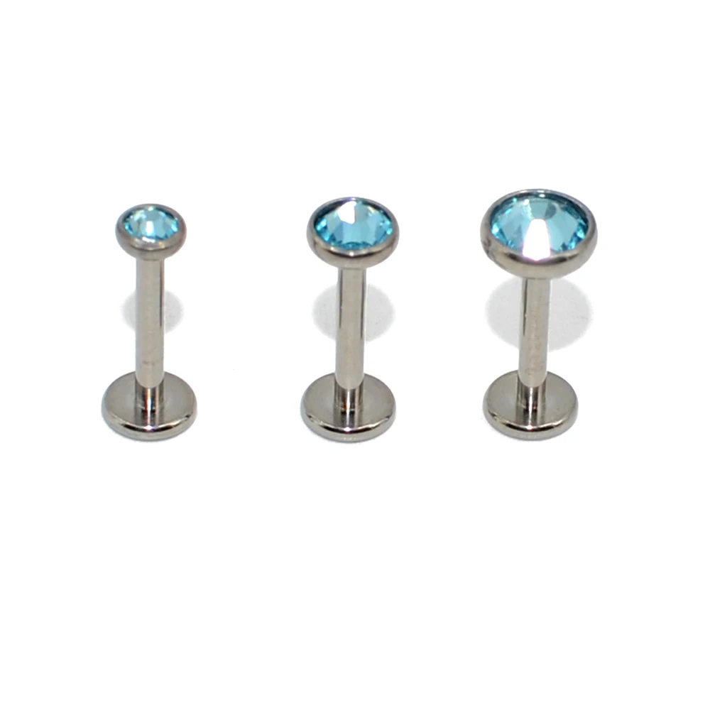 3PC G23 Titanium Flat CZ Gem Internally Threaded Labret Stud Ear Tragus Cartilage Helix Earring Fashion Body Piercing Jewelry16g