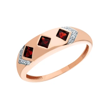 

Gold ring with cubic zirconia and Garnet sunlight sample 585