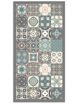 

Panorama® Vinyl Rug Printed with Vintage Tiles Design in Blue Colour | Kitchen Carpet | Living Room Rug | XXL Rugs | PVC Rugs