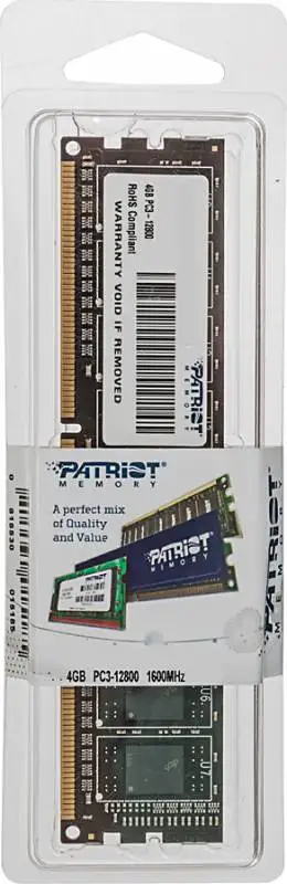 Память DDR3 4Gb 1600MHz Patriot PSD34G16002 RTL PC3-12800 CL11 DIMM 240-pin 1.5В | Компьютеры и офис