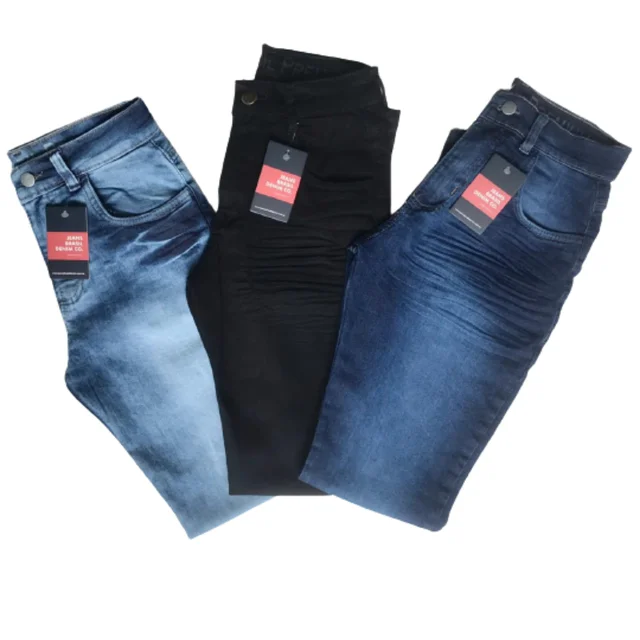 Kit 3 Calças Jeans Masculina Slim Original Elastano Lycra 1