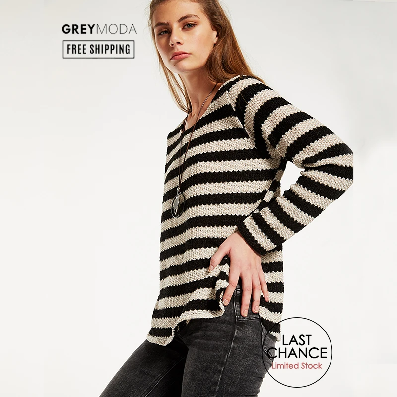 Футболка в полоску с ожерельем GREYMODA - Цвет: Black