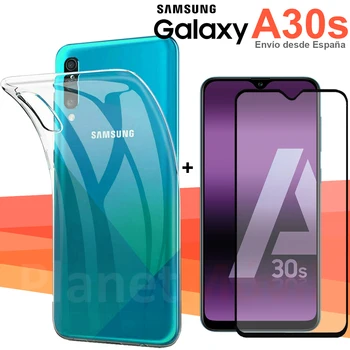 Перейти на Алиэкспресс и купить Совместим с Samsung Galaxy A30s 6,4 дюймпрозрачный чехол + Защитное стекло для экрана Полный 3d полный клей 8 A Красный Mi
