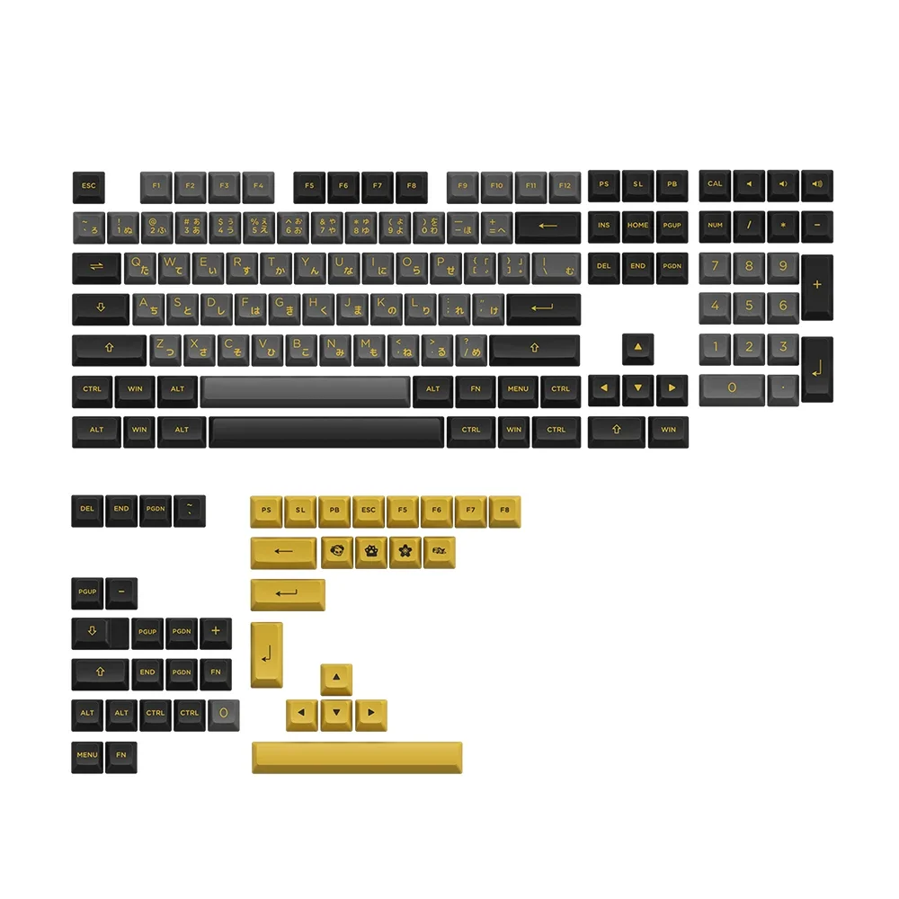 

AKKO Black&Gold Keycaps Set 158 Keys ASA Profile Double-shot PBT Keycaps Set with Japanese Hiragana Fonts