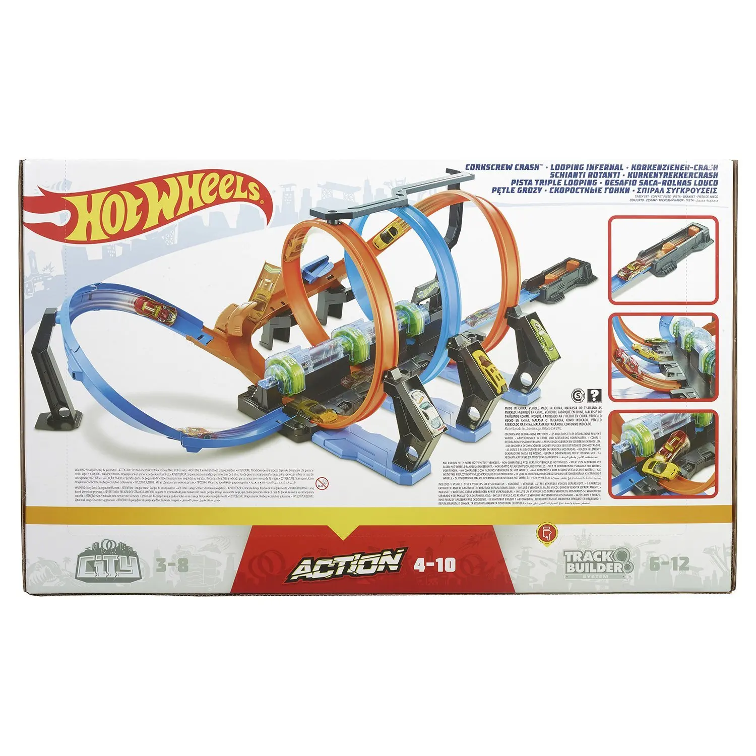 Hot Wheels Corkscrew Crash Track Set 3 Loops Car Launch Playset