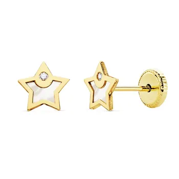 

Earrings 18k gold girl 6mm. Star fund nacre smooth edge tip cubic zirconia locking nut