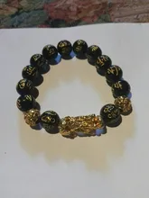 Pulsera de Feng Shui con cuentas de obsidiana, pulsera negra con abalorios de piedra obsidiana, con símbolo de Pixiu, pulsera de la buena suerte, para hombres y mujeres