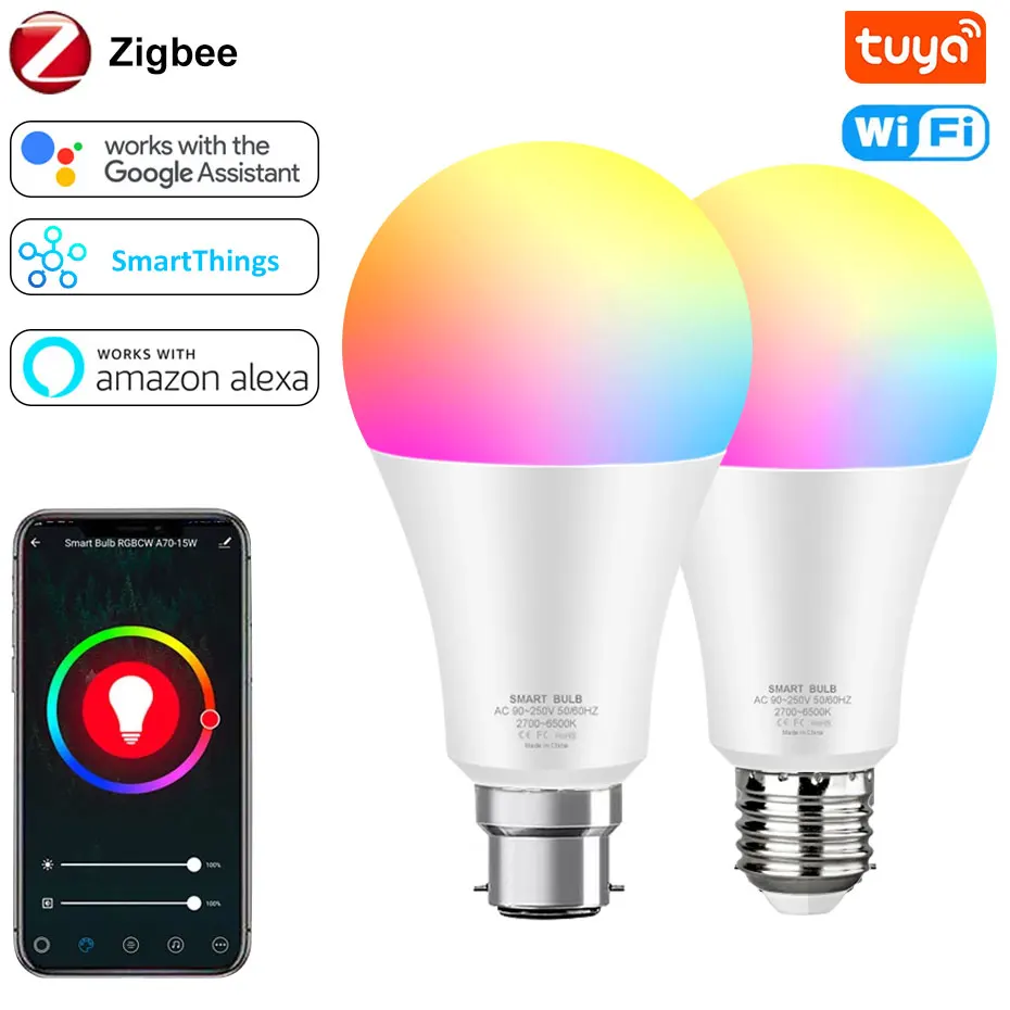 ZigbeeSmartLEDLightsE27B22Bulbs18WRGBColorChangingDimmable