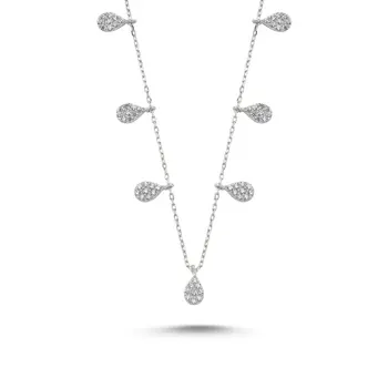 

Angemiel 925 Silver Zircon Stone Dangle Drop Necklace-Rhodium Plated