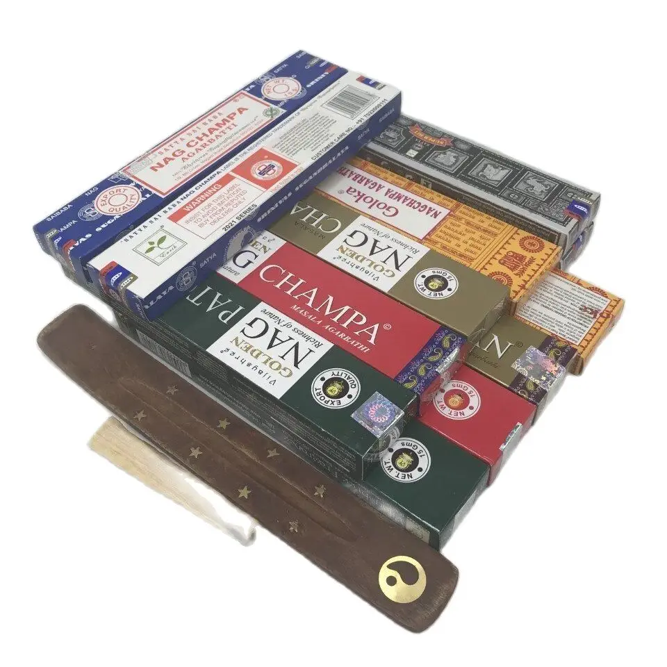 Satya Nag Champa Mix Assortimento Golden Nag Pachuli Golden Nag Champa Golden Nag Chanda Super Hit + Palo Santo De Reglo