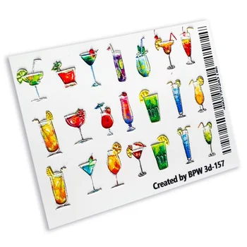 

3D slider design Cocktails, BPW. style, water nail sticker, 3d157