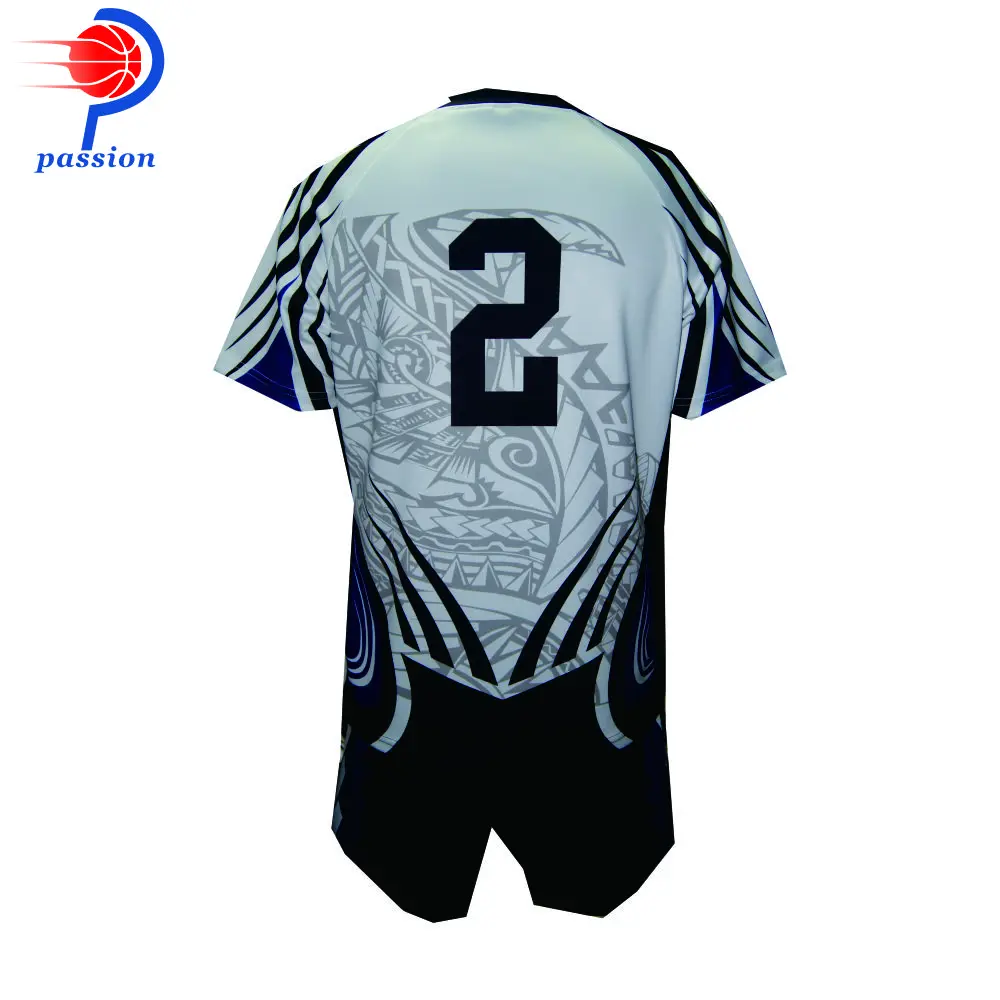 MOQ 5 Sets $47 Each Blue Black White Cool Design Rugby Teamwear Uniforms With Chest s