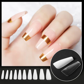 

New 500pcs Fake Nail Tips Transparent Full Cover False Nail T Shape French Nail Tips Acrylic Gel UV Manicure Design Set DIY Tool