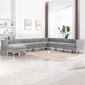 

9 PCs light gray sofa fabric sofa sets