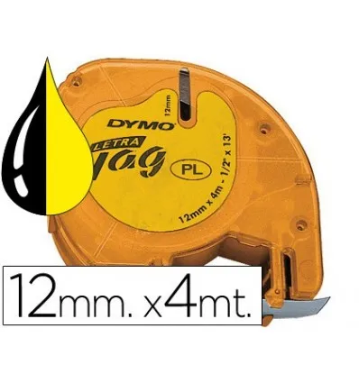 Лента DYMO 12MMX4MT-BLACK/HIPERAMARILLO для MAQUINA LETRATAG | Канцтовары офиса и дома