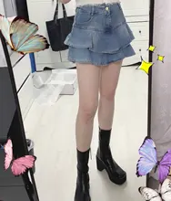 Falda de pantalones cortos de mezclilla Retro para mujer, ropa de calle, faldas cortas de mujer, Vaqueros informales que combinan con todo, vestido de bola elástico, Saia, 2020