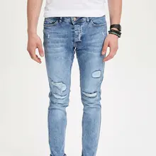 Дефакто мужские модные синие простые брюки с дырками, светильник, Повседневные Классические облегающие джинсы, повседневные эластичные мужские брюки-L6096AZ19SM