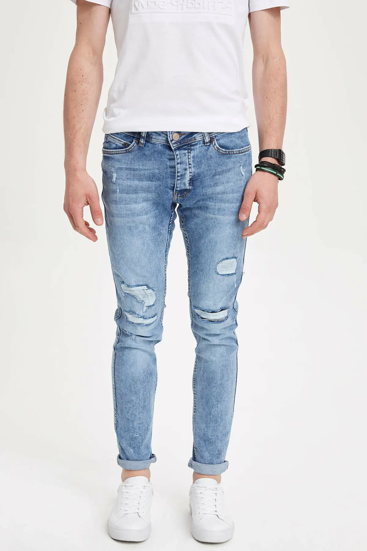 DeFacto мужские модные легкие голубые простые брюки повседневные классические изящные джинсы из хлопчатобумажной ткани повседневные
