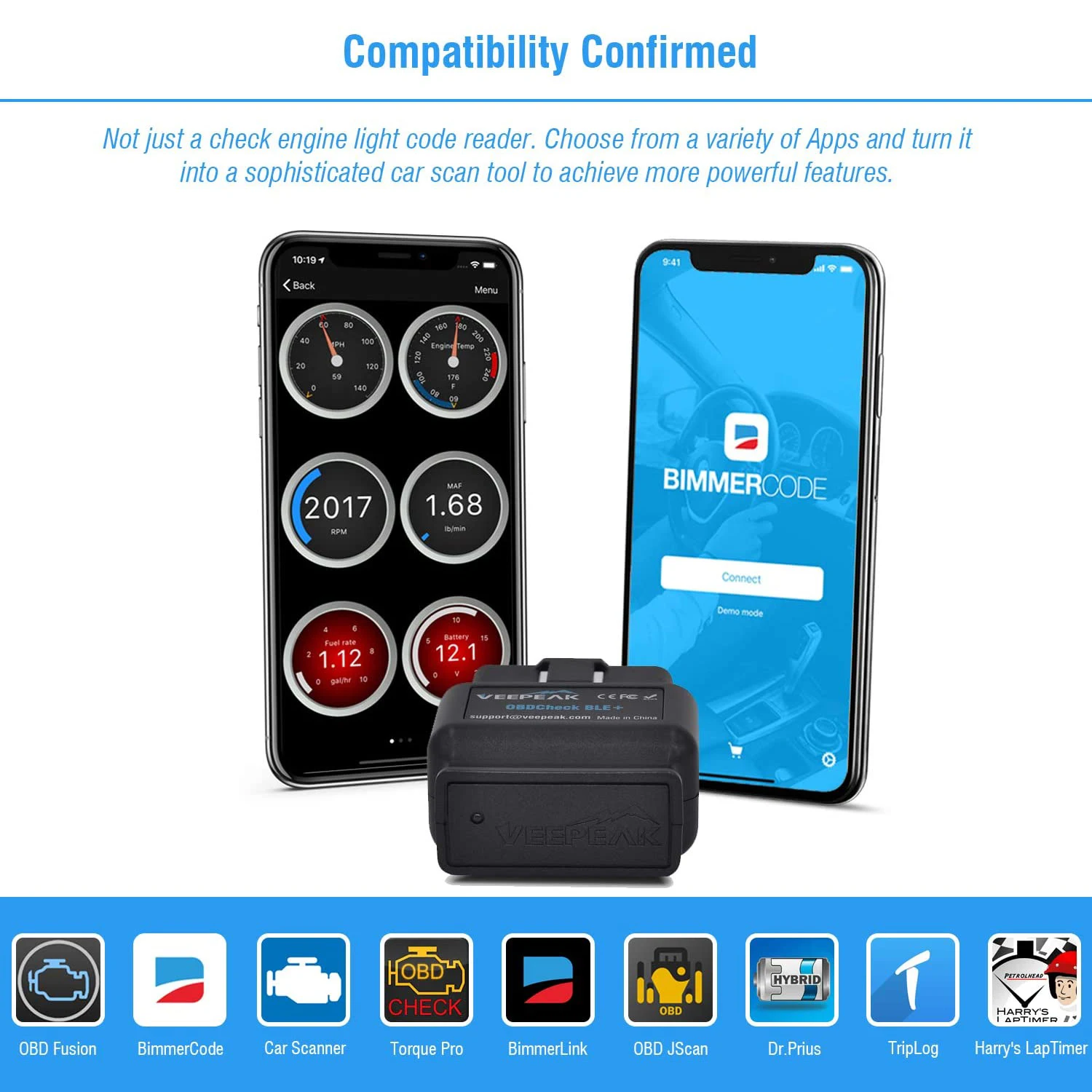 Veepeak-Outil de diagnostic de voiture OBDCheck BLE +, lecteur de code universel, EAU OBD2, Bluetooth 4.0, iOS et Android