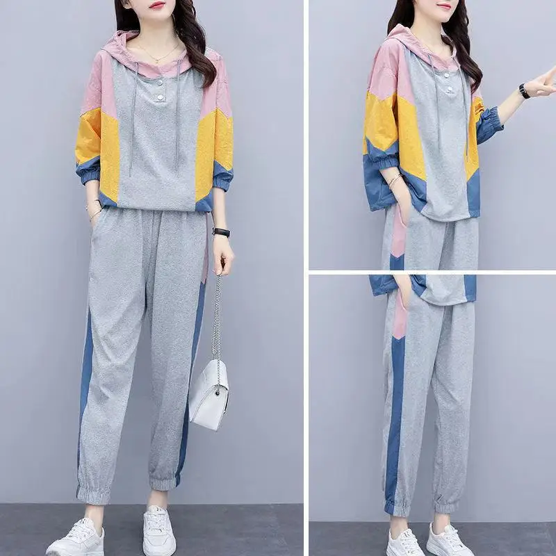 Women's Tracksuit Casual Solid Long Sleeve Hooded Sport Suits Autumn Warm Hoodie Sweatshirts and Long Pant Fleece Two Piece Sets
