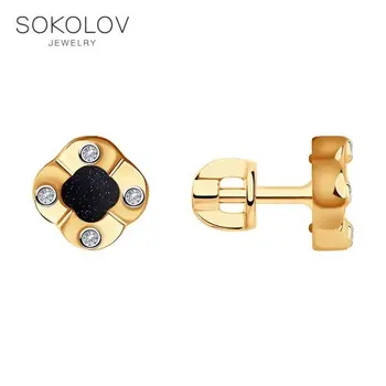 

Sokolov gold drop earrings with stones with diamonds and aventurine glass, fashion jewelry, 585, women's male, long earrings