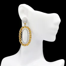 55x27 мм Необычные Длинные большие золотые цитрин белые CZ женские серебряные серьги в подарок