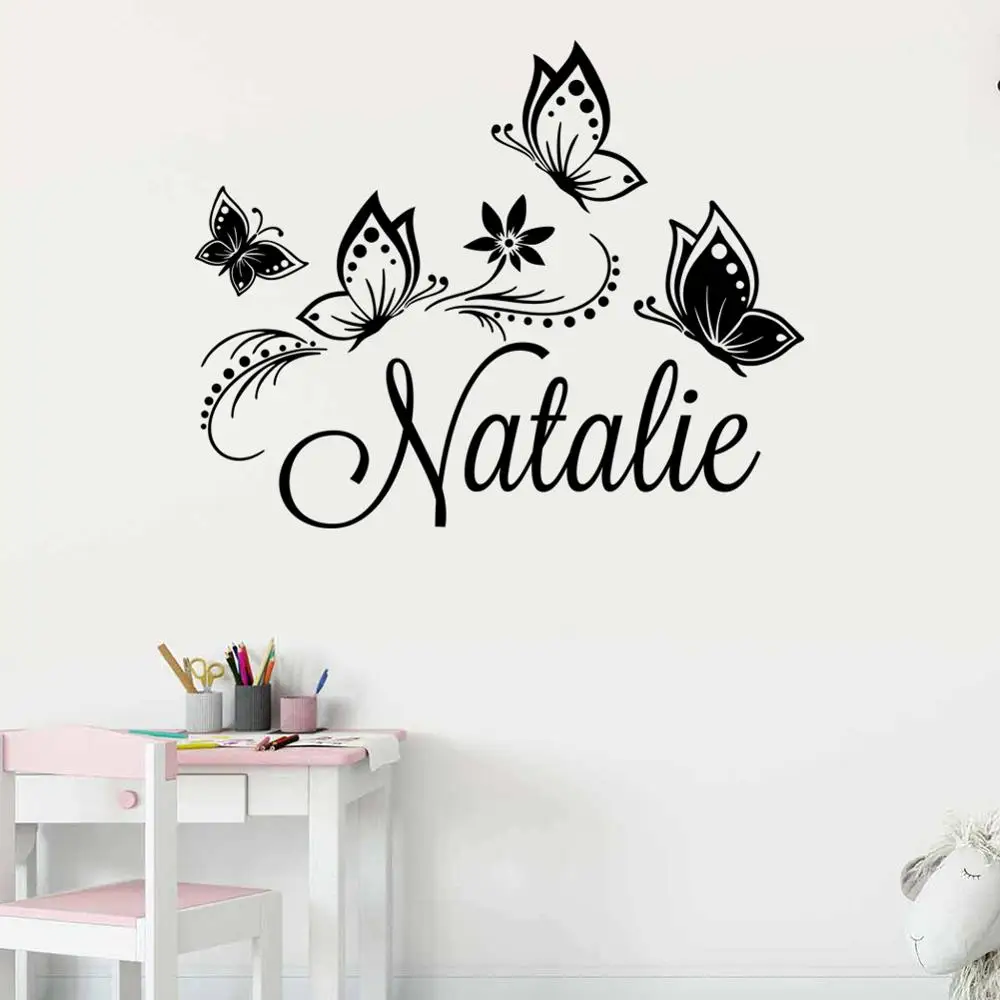 PERSONALIZED NAME & BUTTERFLIES DECAL STICKER BUTTERFLY WALL ART PRINCESS LOVE 
