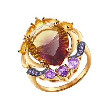 

Sokolov ring in gold with a mix of stones, fashion jewelry, 585, women's male
