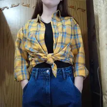 Plaid Shirt Blouse Women Tops Blusas Long-Sleeve Loose Flannel Plus-Size Cotton New-Brand