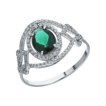 

Silver ring with cubic zirconia and tourmaline imitation sunlight sample 925