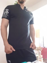 Dingshite-Camiseta de manga corta con cuello levantado para hombre, nueva moda