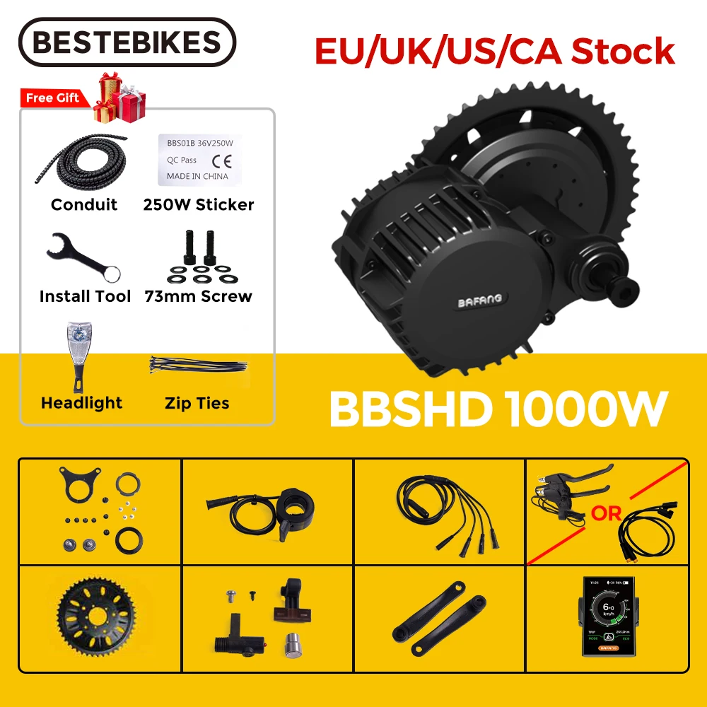 BBSHD BBS03 48V 1000W 8fun/Bafang Mid Drive Ebike Kit BB width:120mm Electric Bicycle 