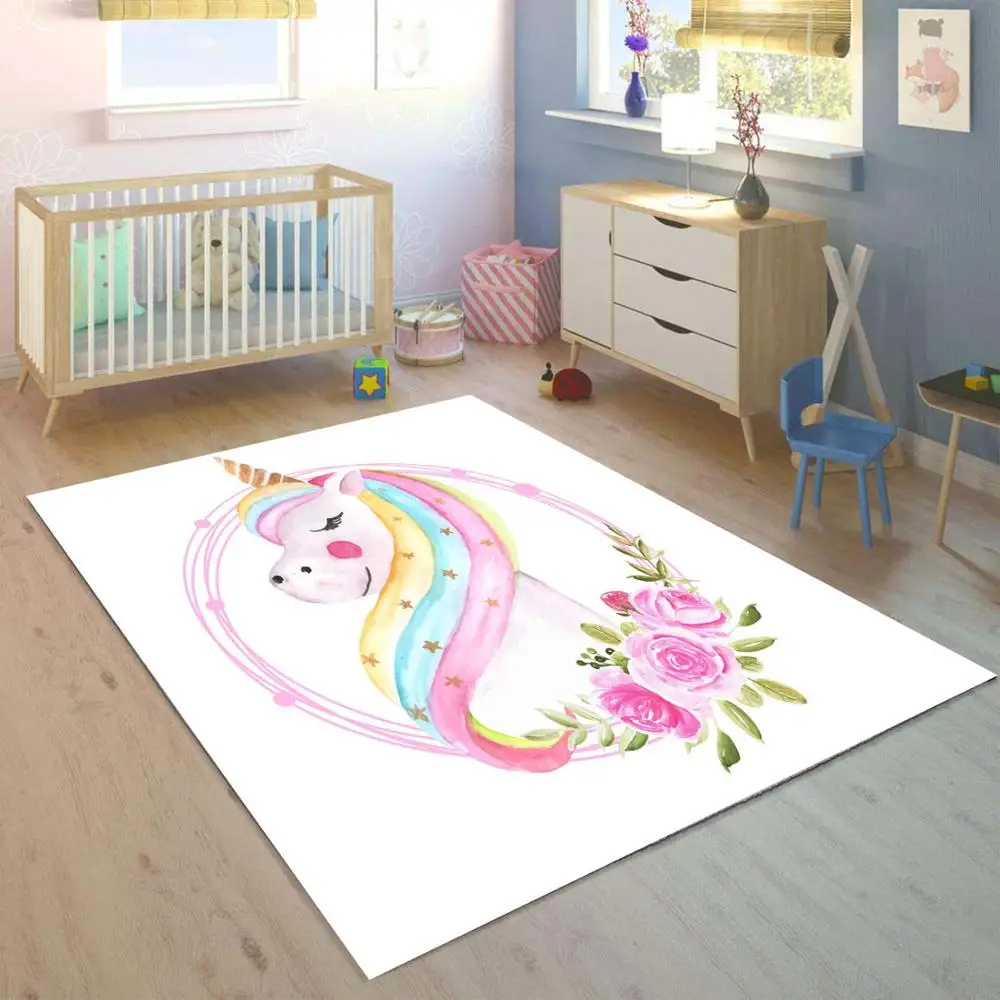 Else белый пол на цветных единорогов лошадей 3d принт нескользящие микрофибры для детской комнаты Декоративные области ковер детский коврик