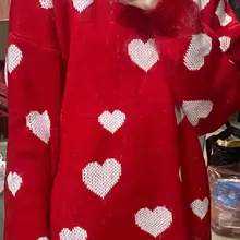 Nomikuma-suéter coreano de manga larga para mujer, Jersey de punto con corazón de amor, Tops informales, cuello redondo, b037, otoño e invierno, 2020