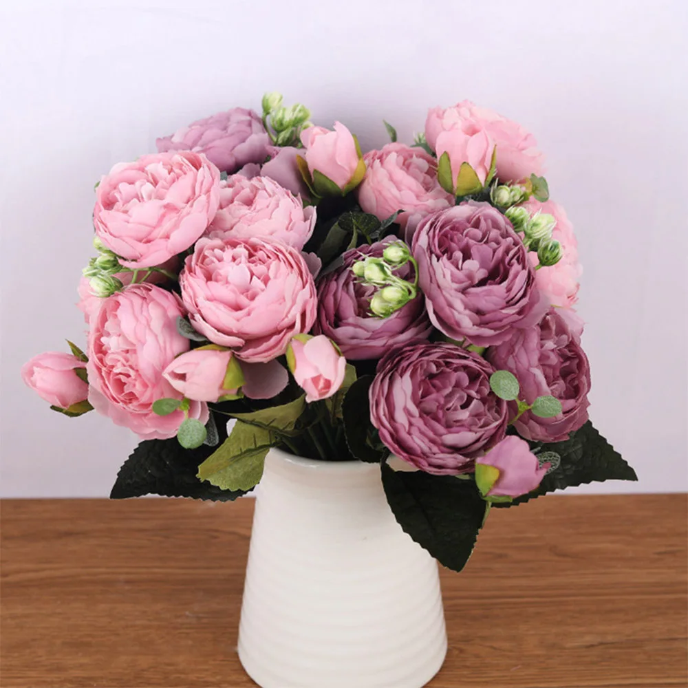 5 Big Heads 29cm Rose Pink Silk Bouquet Peony Artificial Flower Fake