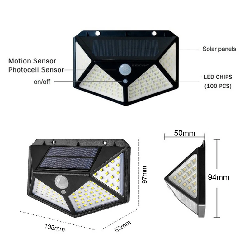 Solar LED Lights Outdoor Garden 100 LED Motion Sensor Wall Lights IP65 Waterproof Lamp For Yard Exterior Wall Fence Patio Solar LED Lights Outdoor Garden 100 LED Motion Sensor Wall Lights IP65 Waterproof Lamp For Yard Exterior Wall Fence Patio