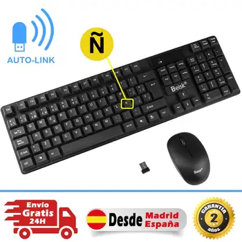 

BEISK Pack keyboard plus Spanish wireless mouse, mechanical sensitivity for PC, Mac, Windows, etc Black
