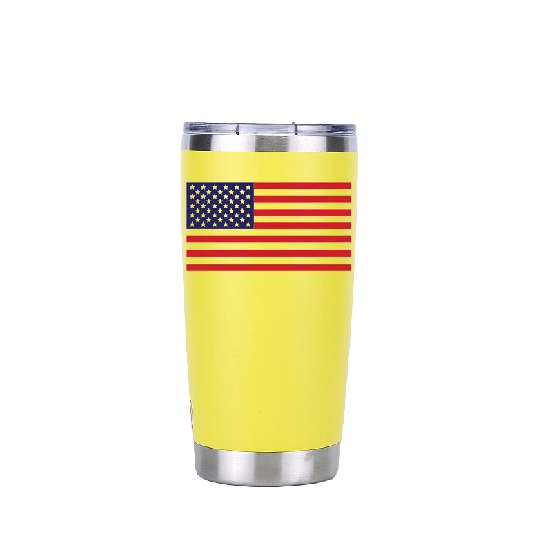 20 oz yellow Американский флаг 30 унций стакан дорожная Автомобильная кружка с двойными стенками Изолированная вакуумная фляжка термос из нержавеющей стали термос для воды, кофе чашка - Цвет: 20 oz yellow