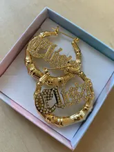 DOREMI-pendientes con nombre de bambú para mujer, aretes de aro trapezoidal personalizados con nombre y letras grandes, regalo para mujer