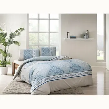 

Tac Textile Ranforce Talia Soft Feel Hypoallergenic % 100 Cotton 4 Pieces Double Duvet Cover Set with Flat Sheet MINt