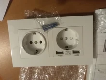 Delviz-Toma corriente con USB estándar para la UE, enchufe de pared con 2 salidas, panel de alimentación CA 110 ~ 250V, de calidad 16A, doble marco, 146x86mm