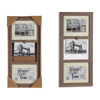 

Gift Decor Photo Frame for 3 Photos, Picture Frame, Wood with Mesh Design, Brow, Rustic Design (1,5 x 24,1 x 52,2 cm)
