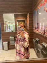 Woolen Coat Shirt Jacket Windbreaker Oversize Plaid Vintage Women Loose Button Winter