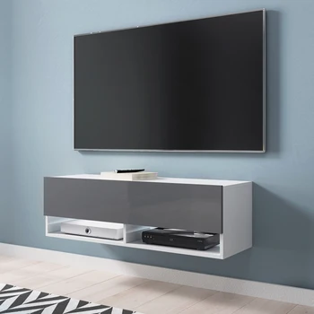 

Selsey WANDER - Modern TV lowdoard / TV cabinet (100 cm / White Matt and Grey Gloss fronts, with LED)