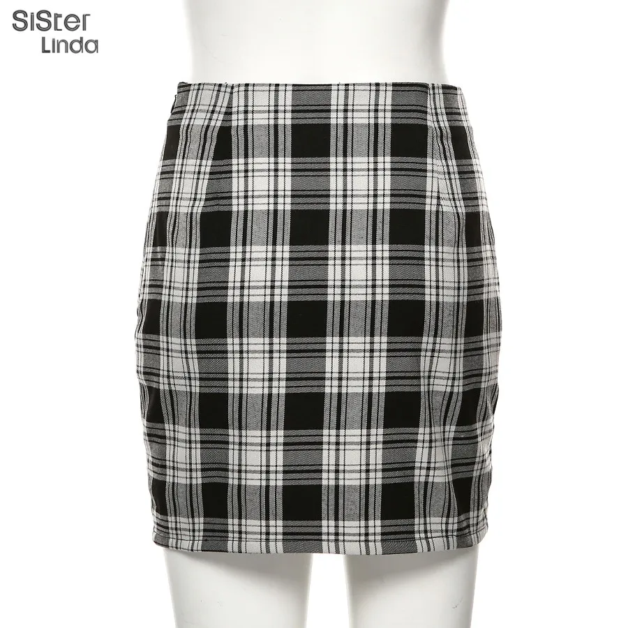 Sisterlinda Vintage Black Plaid Mini Skirt Women High Waist Mini Skirt Fashion Office Lady Party Side Zipper Skirts Mujer 2019